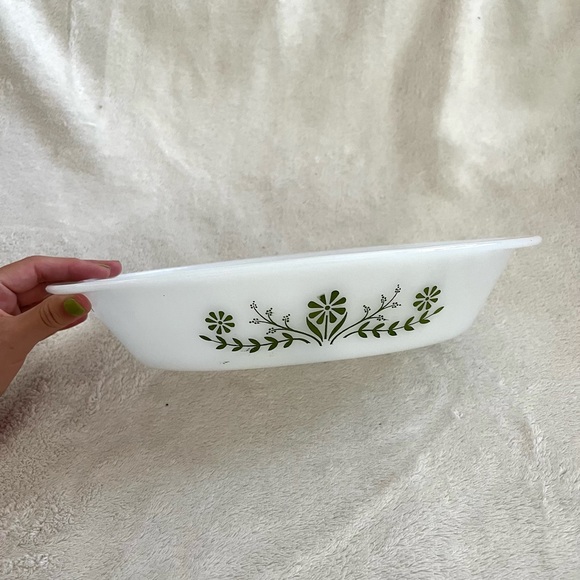 Vintage Glasbake Green Daisy Divided Casserole Dish - Picture 2 of 7
